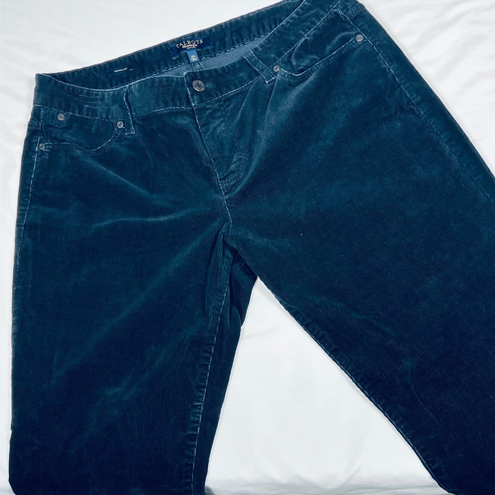 Talbots Signature Boot Corduroy Pants Womens 12P Navy Blue Bootcut
